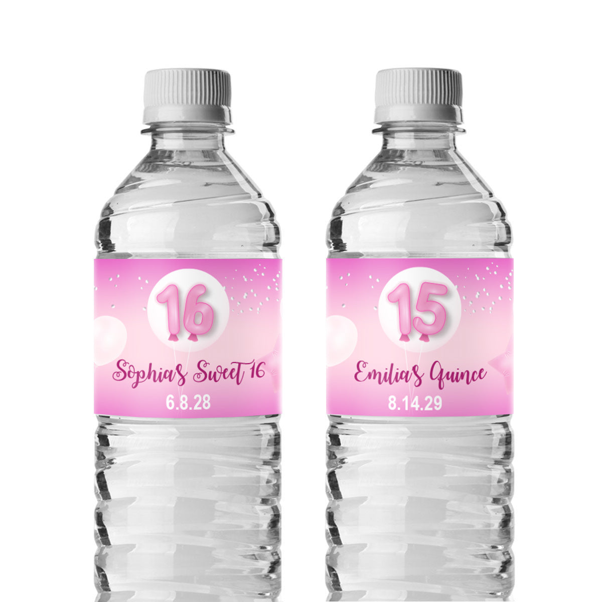 Pink Birthday Party Personalized Water Bottle Labels (Set of 12)
