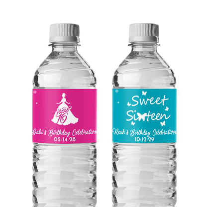 Sweet 16 Personalized Water Bottle Labels (Set of 12)