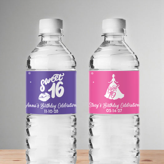 Sweet 16 Personalized Water Bottle Labels (Set of 12)