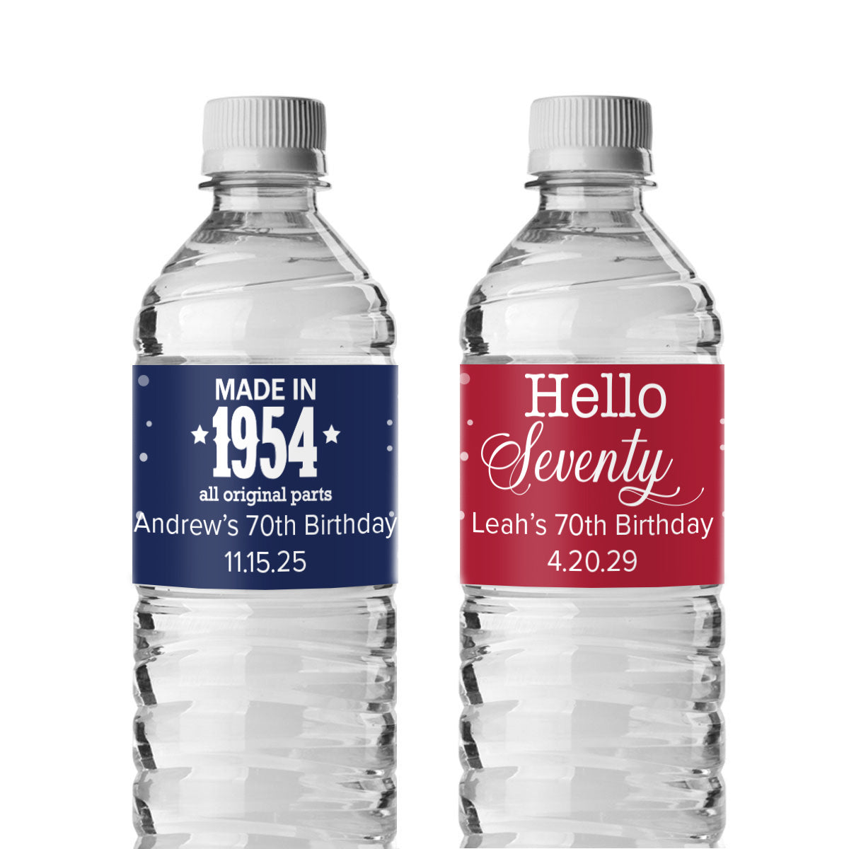 70th Birthday Personalized Water Bottle Labels (Set of 12)