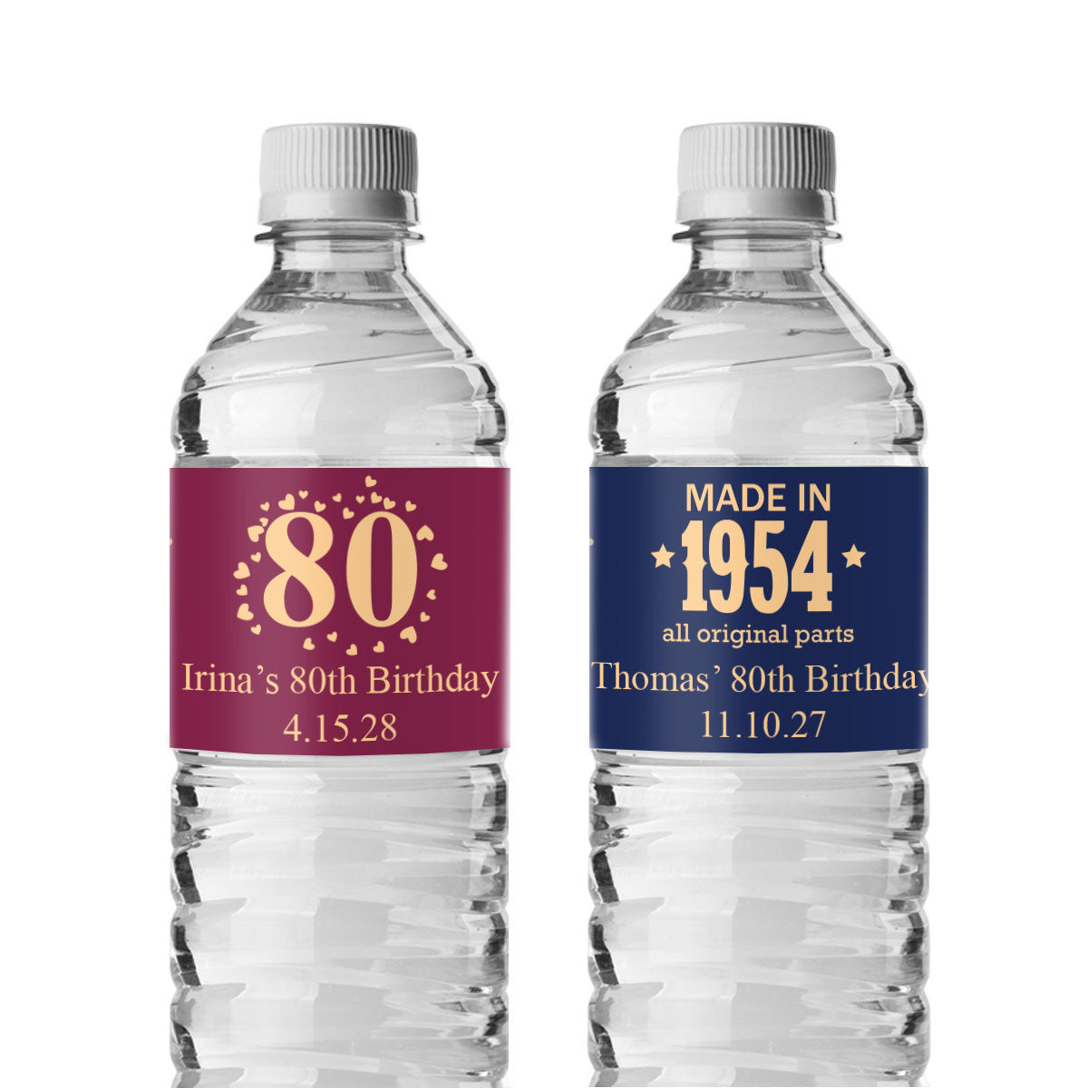 80th Birthday Personalized Water Bottle Labels (Set of 12)