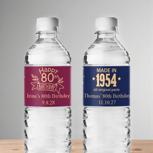 80th Birthday Personalized Water Bottle Labels (Set of 12)