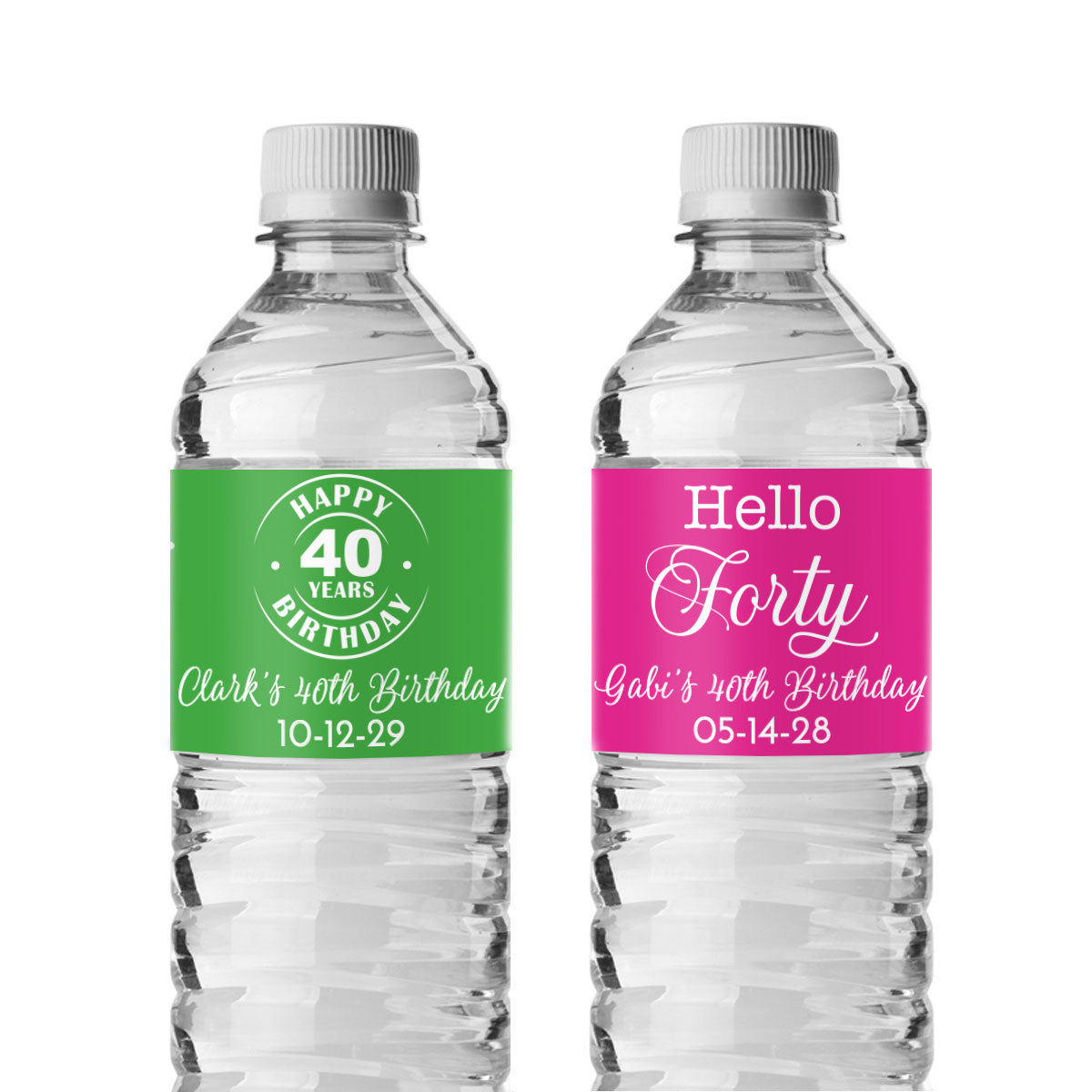 40th Birthday Personalized Water Bottle Labels (Set of 12)