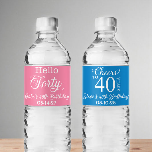 40th Birthday Personalized Water Bottle Labels (Set of 12)