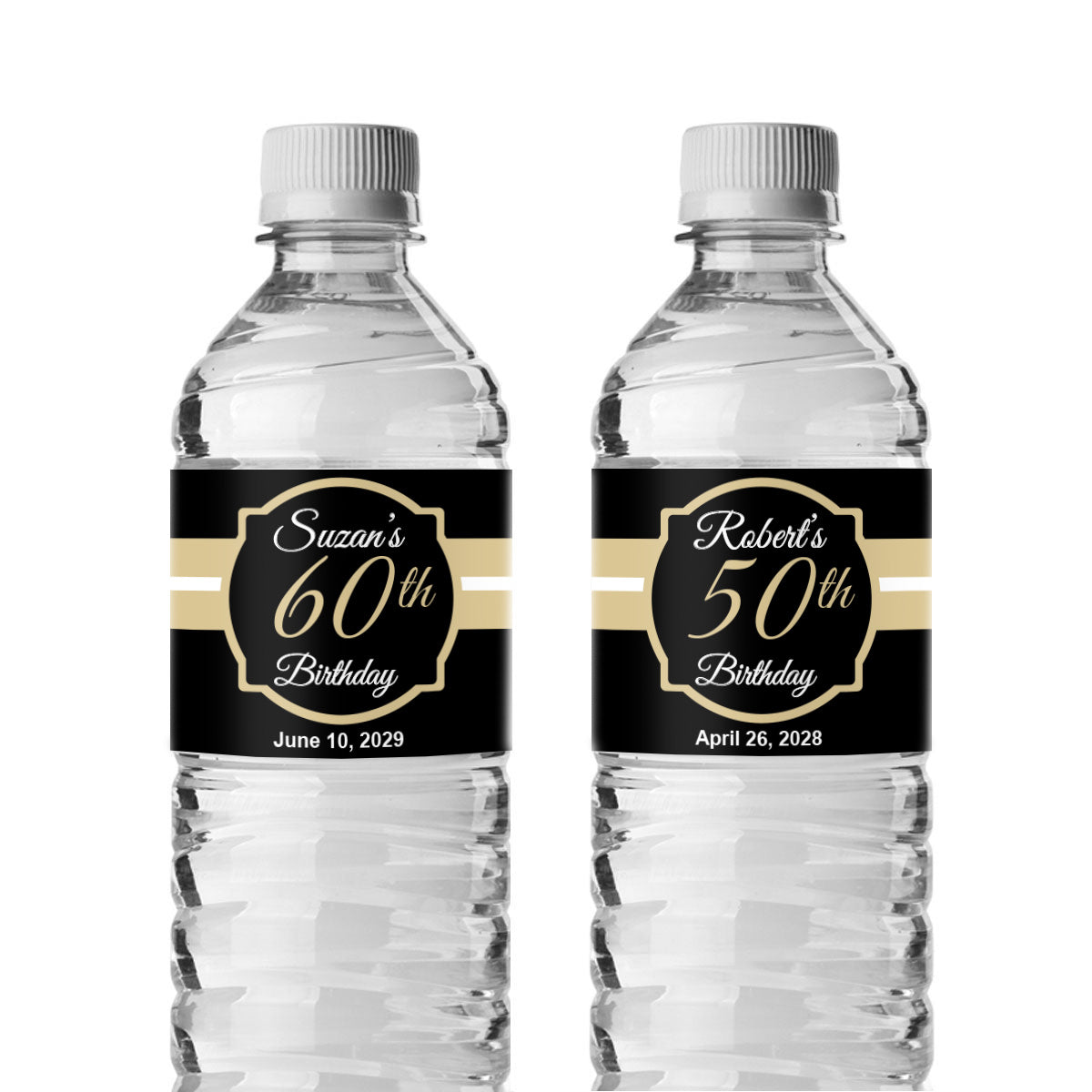 Black & Gold Birthday Personalized Water Bottle Labels (Set of 12)