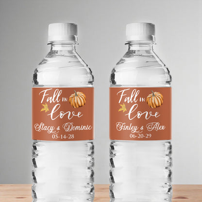 Fall In Love Pumpkin Personalized Water Bottle Labels (Set of 12)