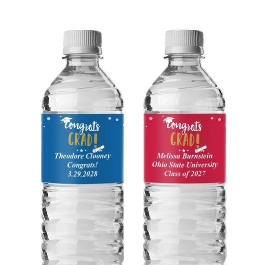 Congrats Grad Personalized Water Bottle Labels (Set of 12)