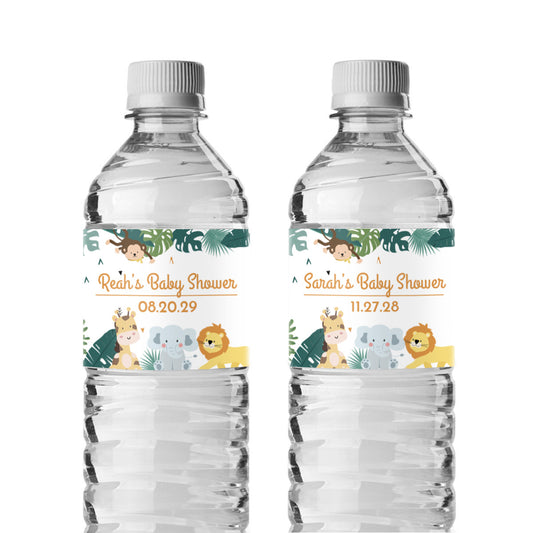 Safari Baby Shower Personalized Water Bottle Labels (Set of 12)
