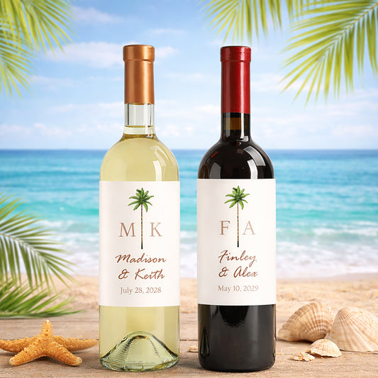Palm Tree Monogram Personalized Wine Labels (Set of 12)