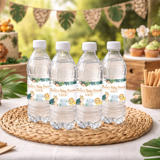 Safari Baby Shower Personalized Water Bottle Labels (Set of 12)