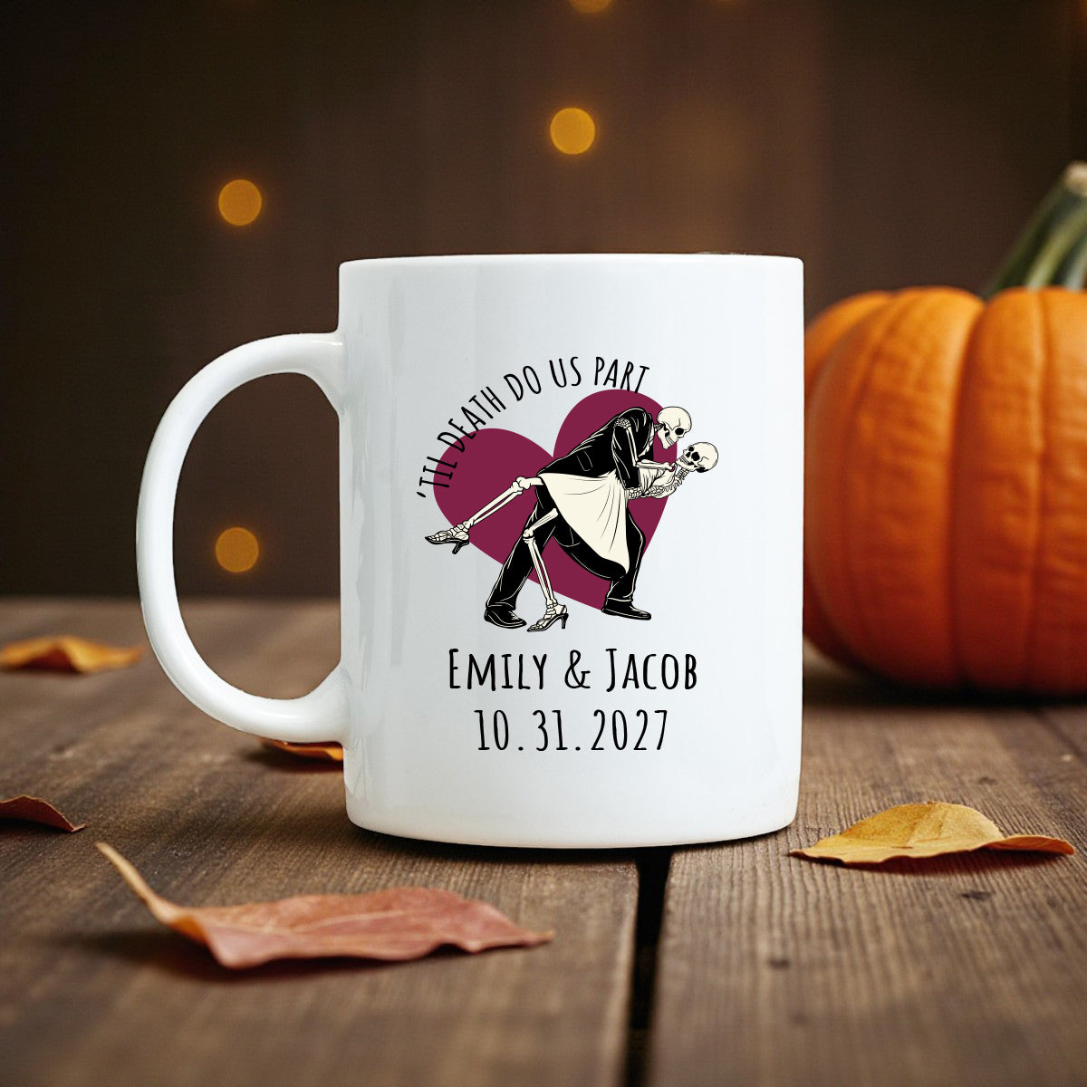 Til Death Do Us Part Personalized White Ceramic Coffee Mug (Set of 12)