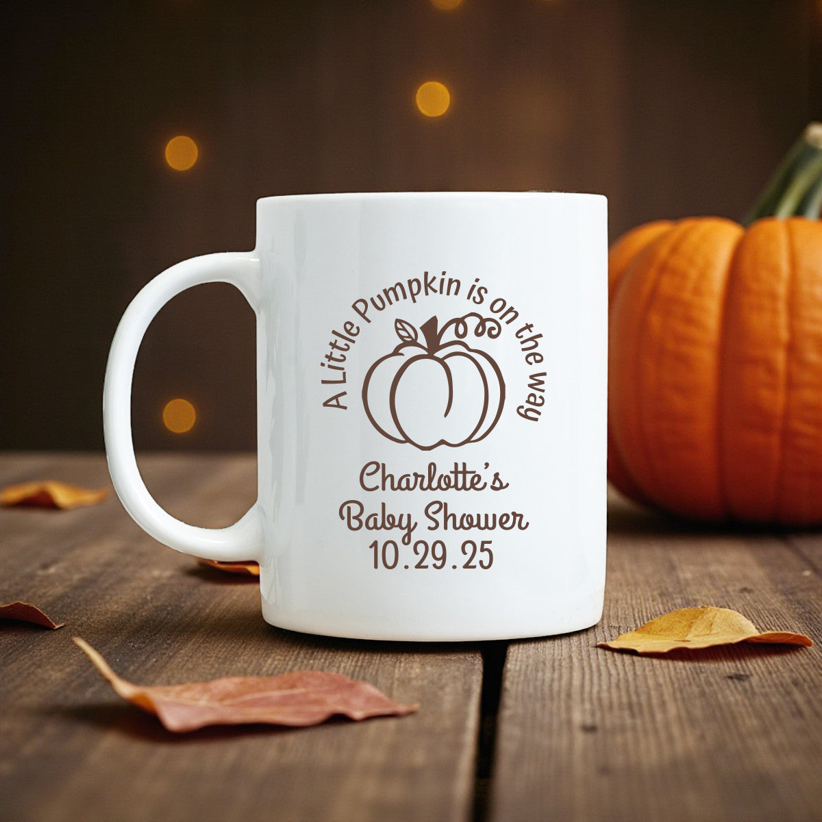 A Little Pumpkin Is On The Way Personalized White Ceramic Coffee Mug (Set of 12)