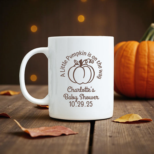 A Little Pumpkin Is On The Way Personalized White Ceramic Coffee Mug (Set of 12)