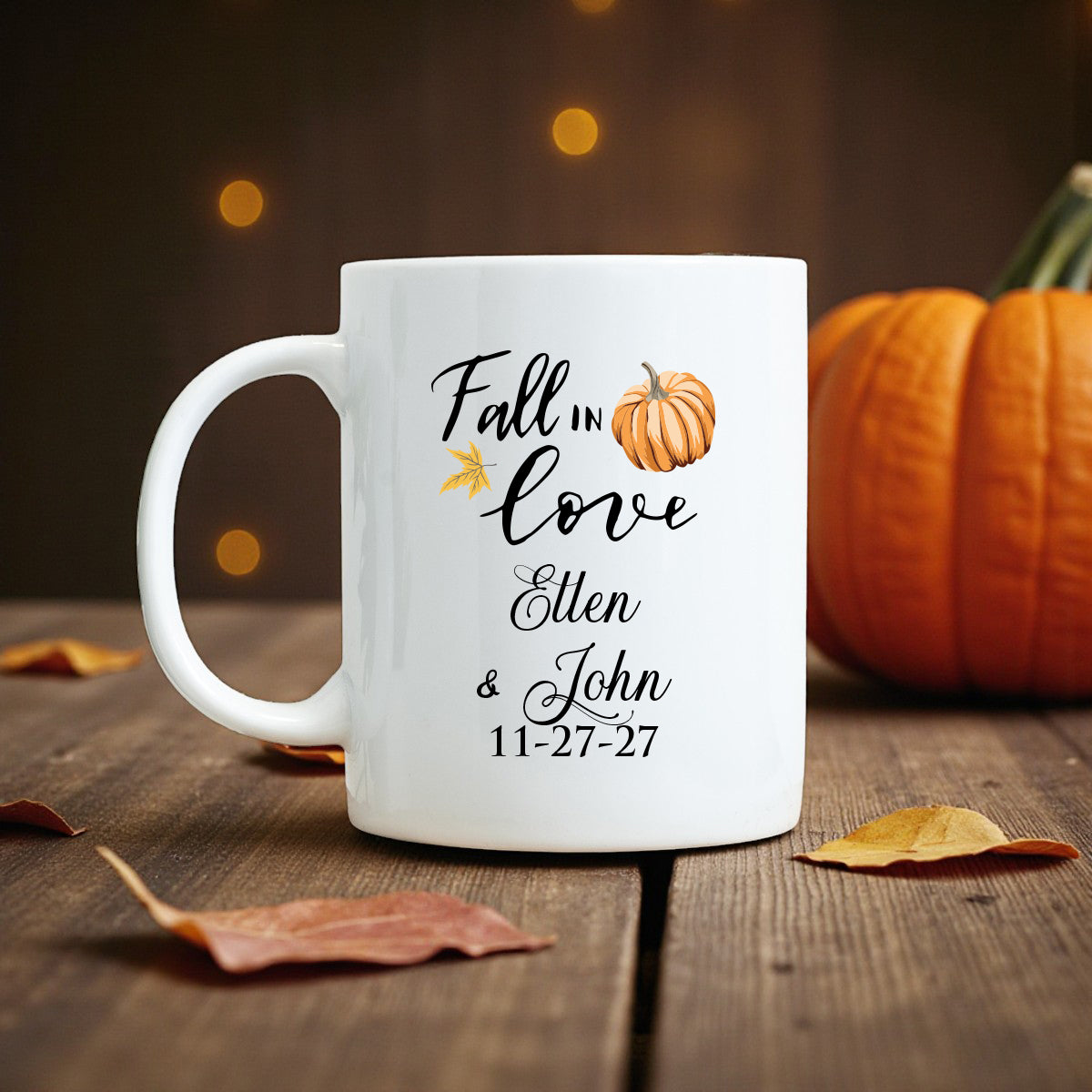 Fall In Love Personalized White Ceramic Coffee Mug (Set of 12)