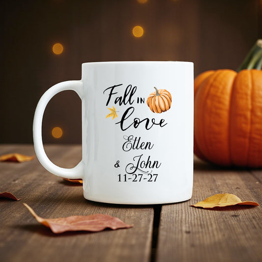 Fall In Love Personalized White Ceramic Coffee Mug (Set of 12)