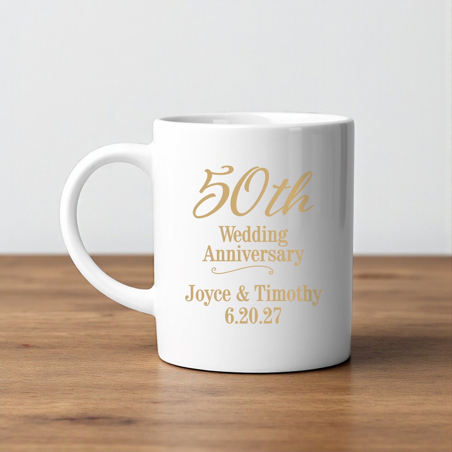 50th Anniversary Personalized White Ceramic Coffee Mug (Set of 12)