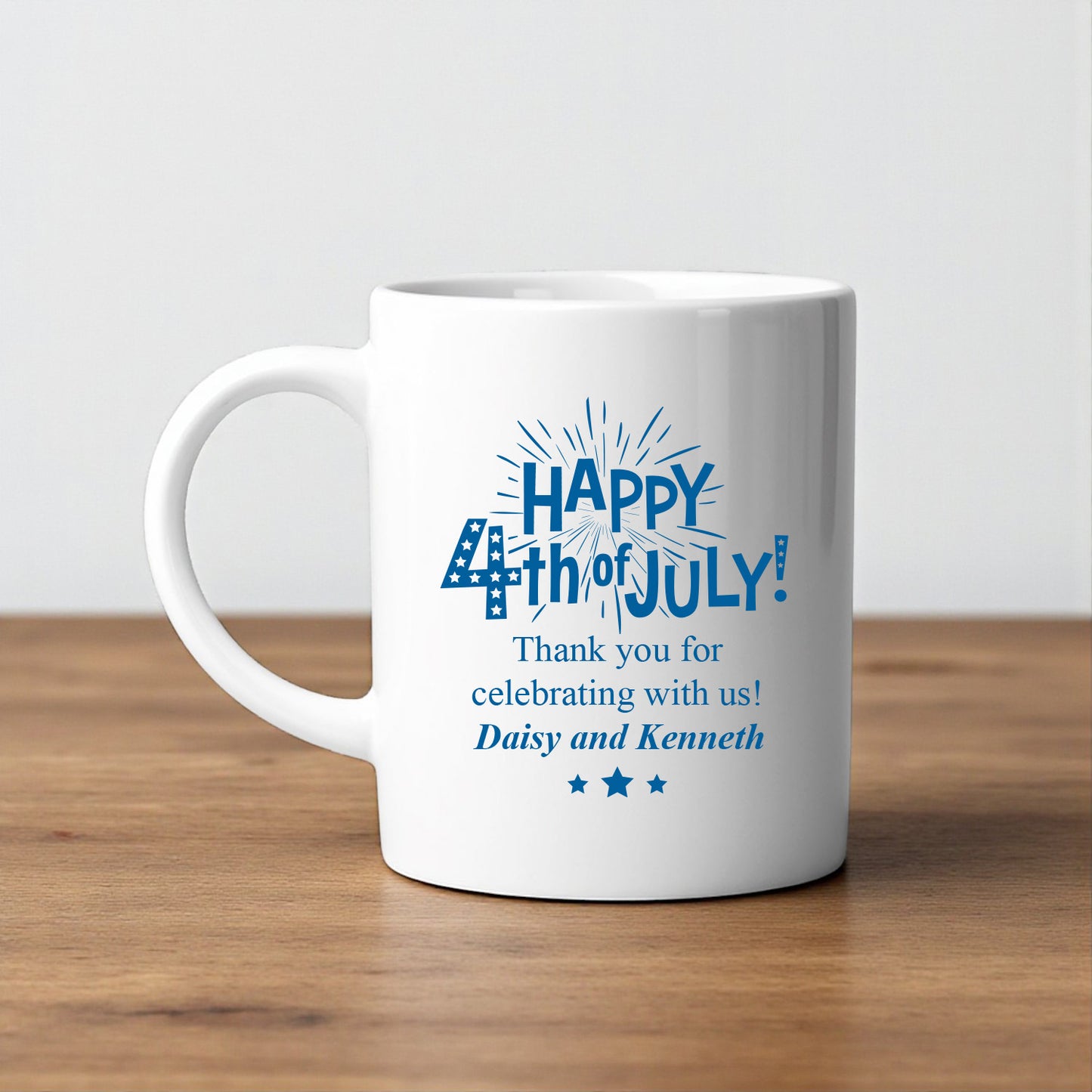 Fourth of July Personalized White Ceramic Coffee Mug (Set of 12)