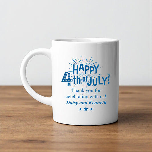 Fourth of July Personalized White Ceramic Coffee Mug (Set of 12)