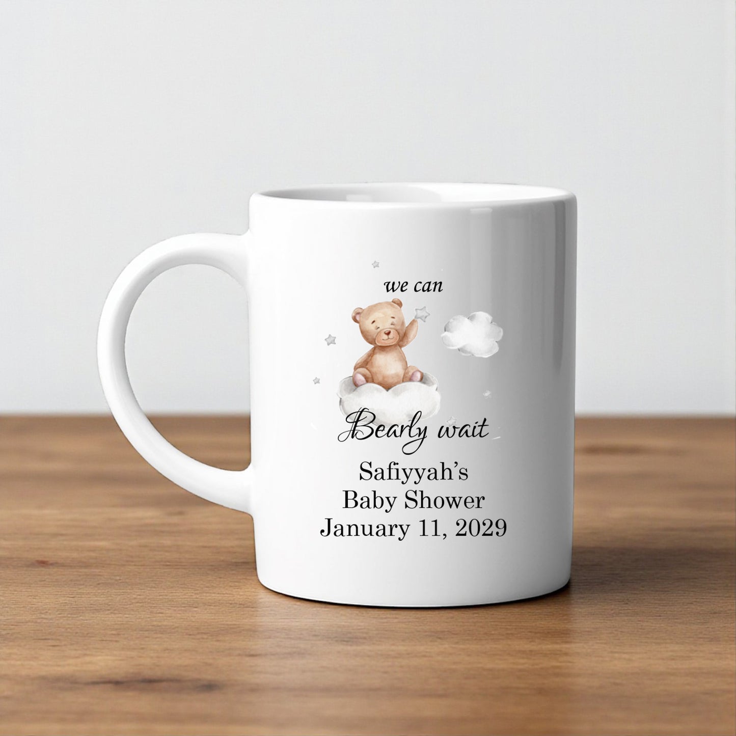 We Can Bearly Wait Personalized White Ceramic Coffee Mug (Set of 12)