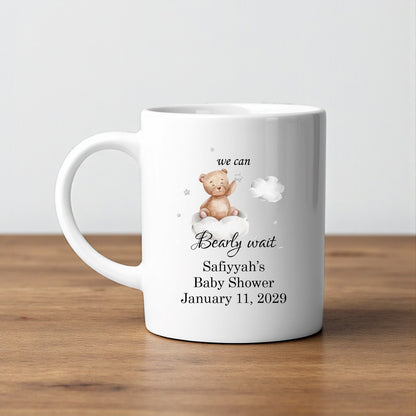 We Can Bearly Wait Personalized White Ceramic Coffee Mug (Set of 12)
