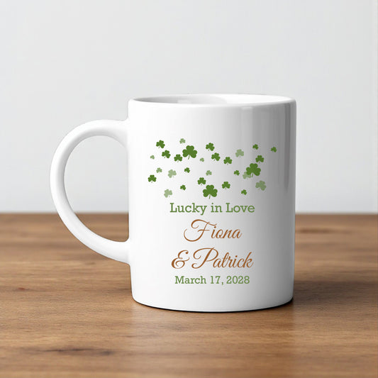 Irish Shamrock Personalized White Ceramic Coffee Mug (Set of 12)
