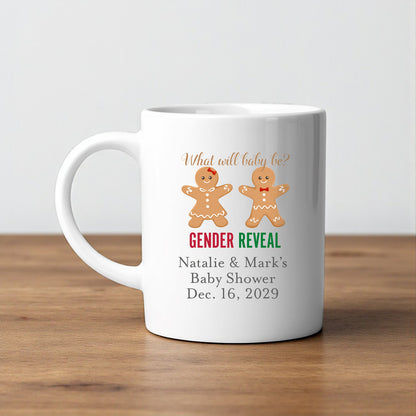 Gingerbread Gender Reveal Personalized White Ceramic Coffee Mug (Set of 12)