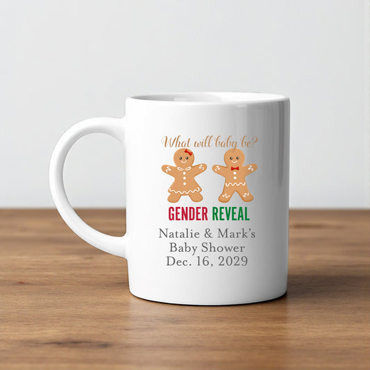 Gingerbread Gender Reveal Personalized White Ceramic Coffee Mug (Set of 12)