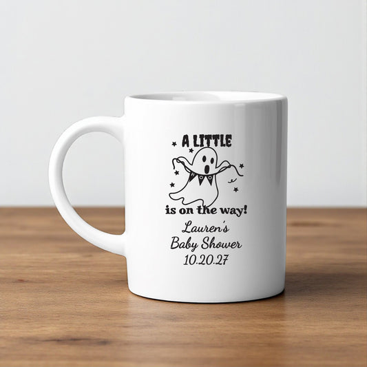 A Little Boo Is On The Way Personalized White Ceramic Coffee Mug (Set of 12)