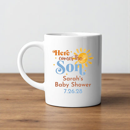 Here Comes The Son Personalized White Ceramic Coffee Mug (Set of 12)