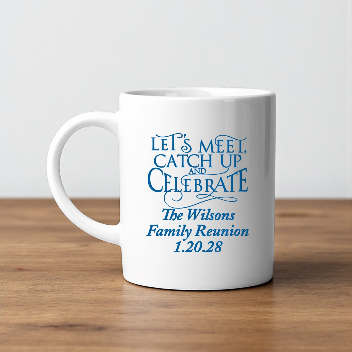 Family Reunion Personalized White Ceramic Coffee Mug (Set of 12)