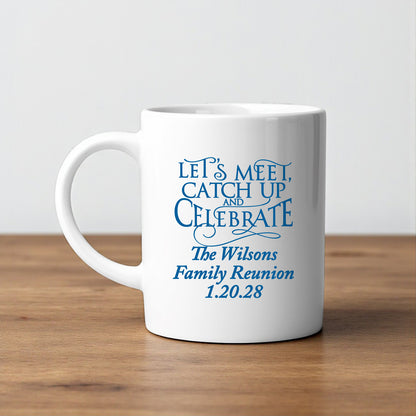 Family Reunion Personalized White Ceramic Coffee Mug (Set of 12)