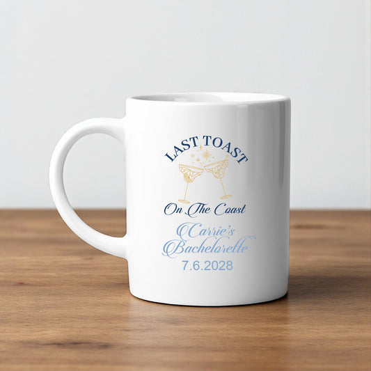 Last Toast On The Coast Personalized White Ceramic Coffee Mug (Set of 12)