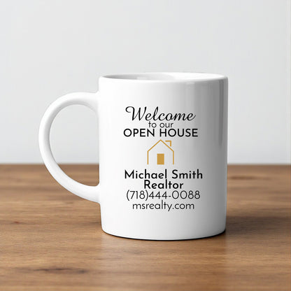 Welcome To Our Open House Personalized White Ceramic Coffee Mug (Set of 12)