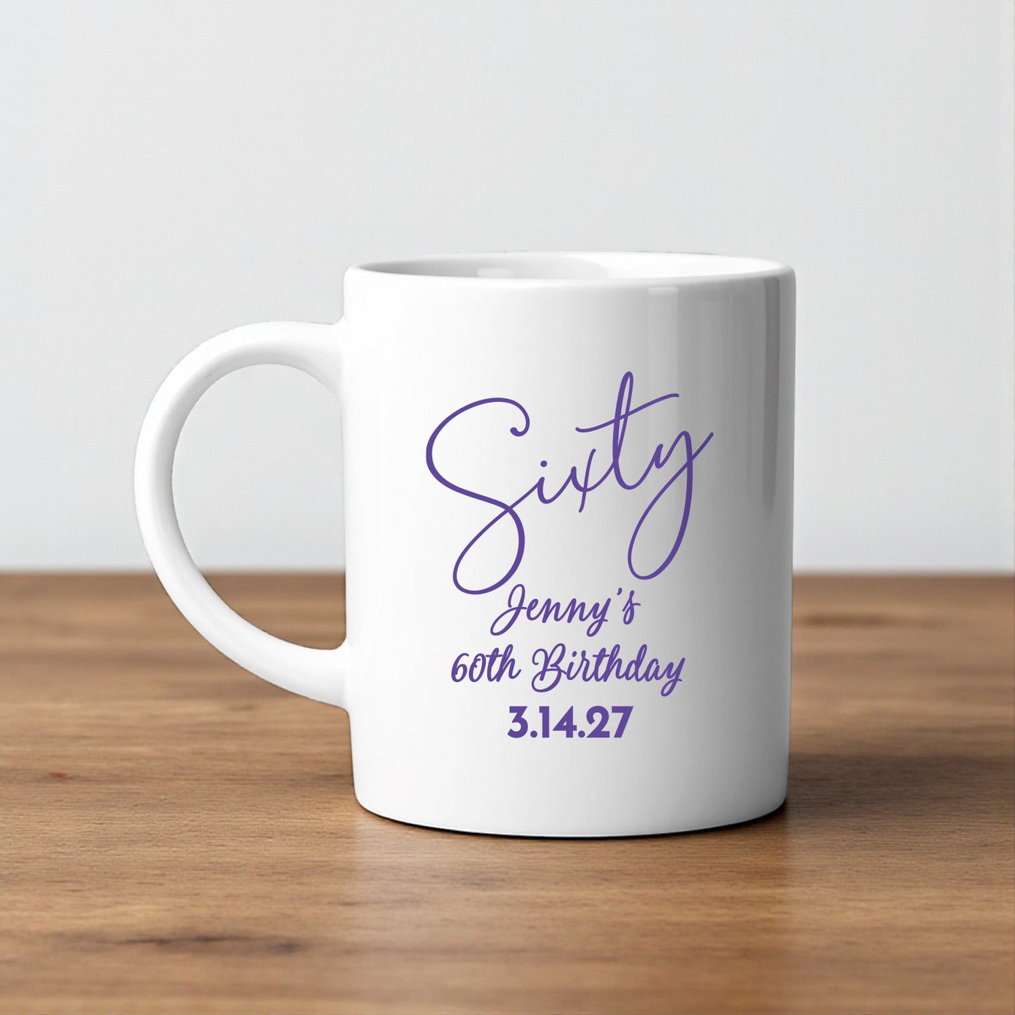 60th Birthday Personalized White Ceramic Coffee Mug (Set of 12)