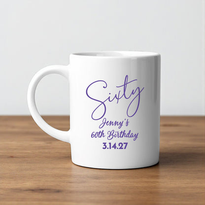 60th Birthday Personalized White Ceramic Coffee Mug (Set of 12)