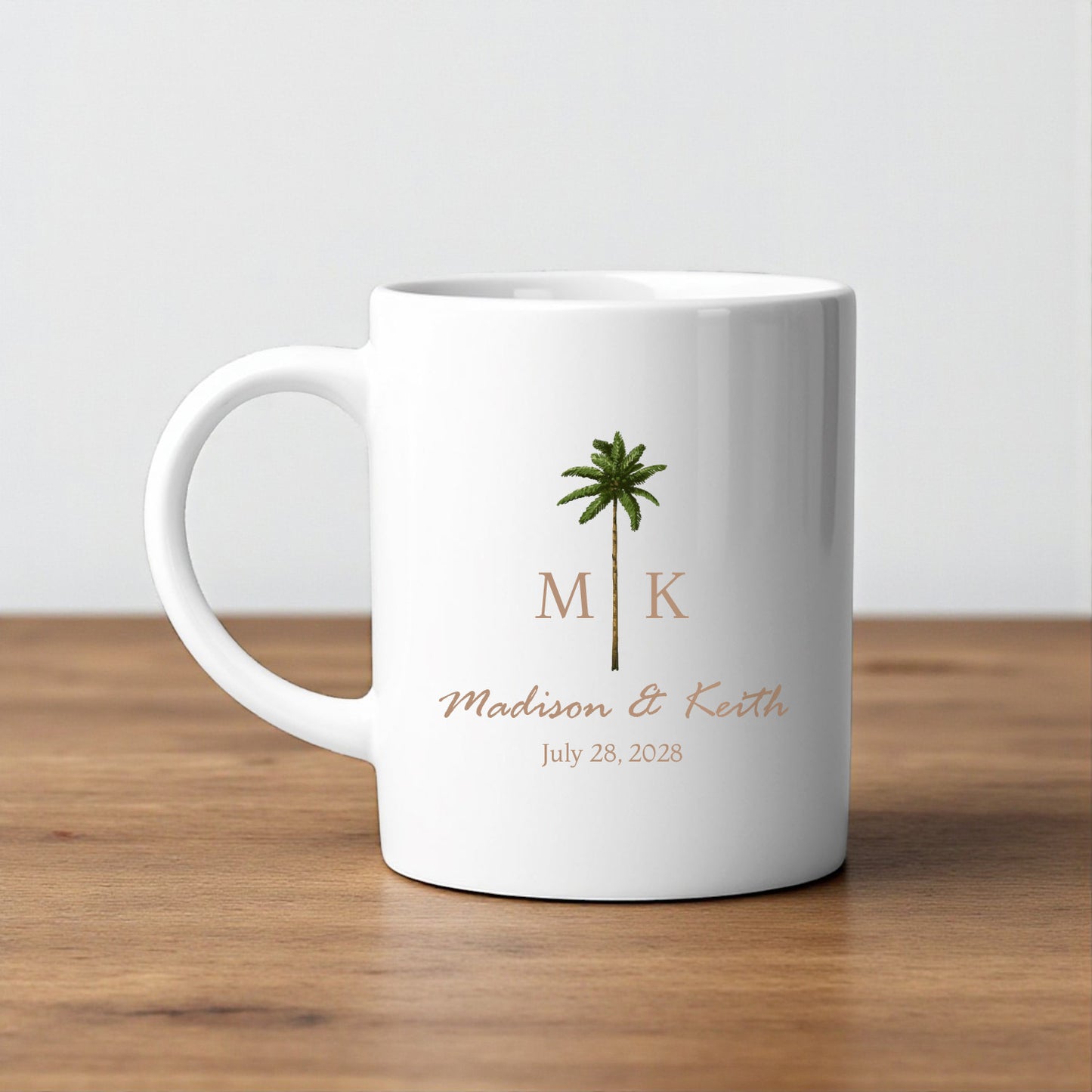 Palm Tree Monogram Personalized White Ceramic Coffee Mug (Set of 12)