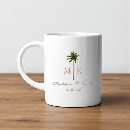 Palm Tree Monogram Personalized White Ceramic Coffee Mug (Set of 12)