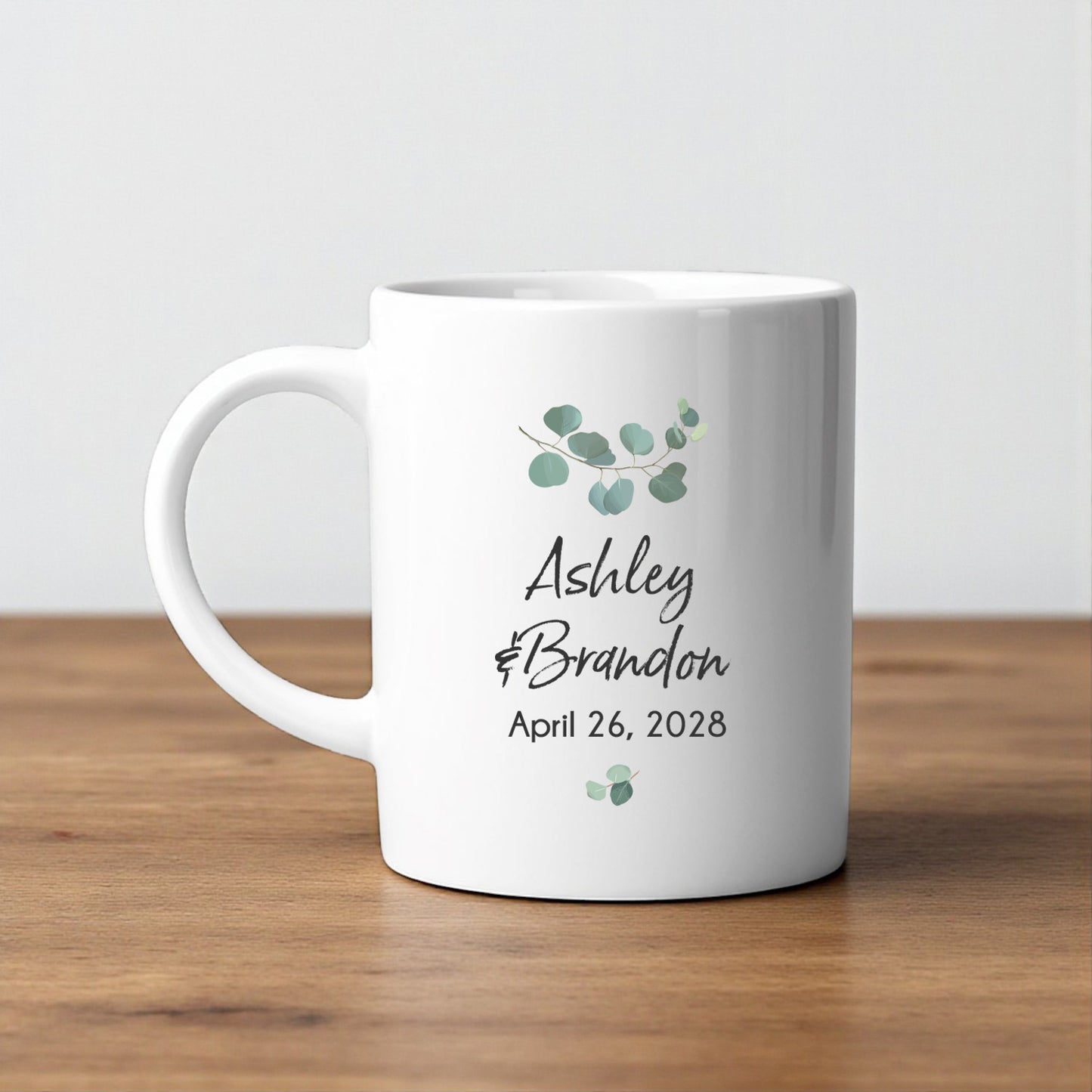 Eucalyptus Personalized White Ceramic Coffee Mug (Set of 12)