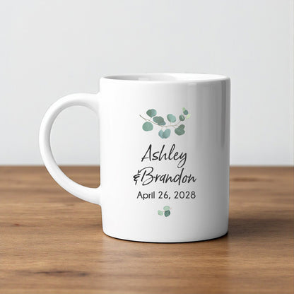 Eucalyptus Personalized White Ceramic Coffee Mug (Set of 12)