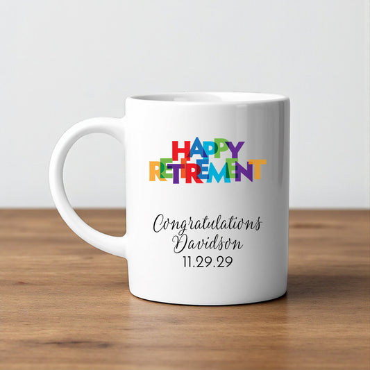 Happy Retirement Personalized White Ceramic Coffee Mug (Set of 12)