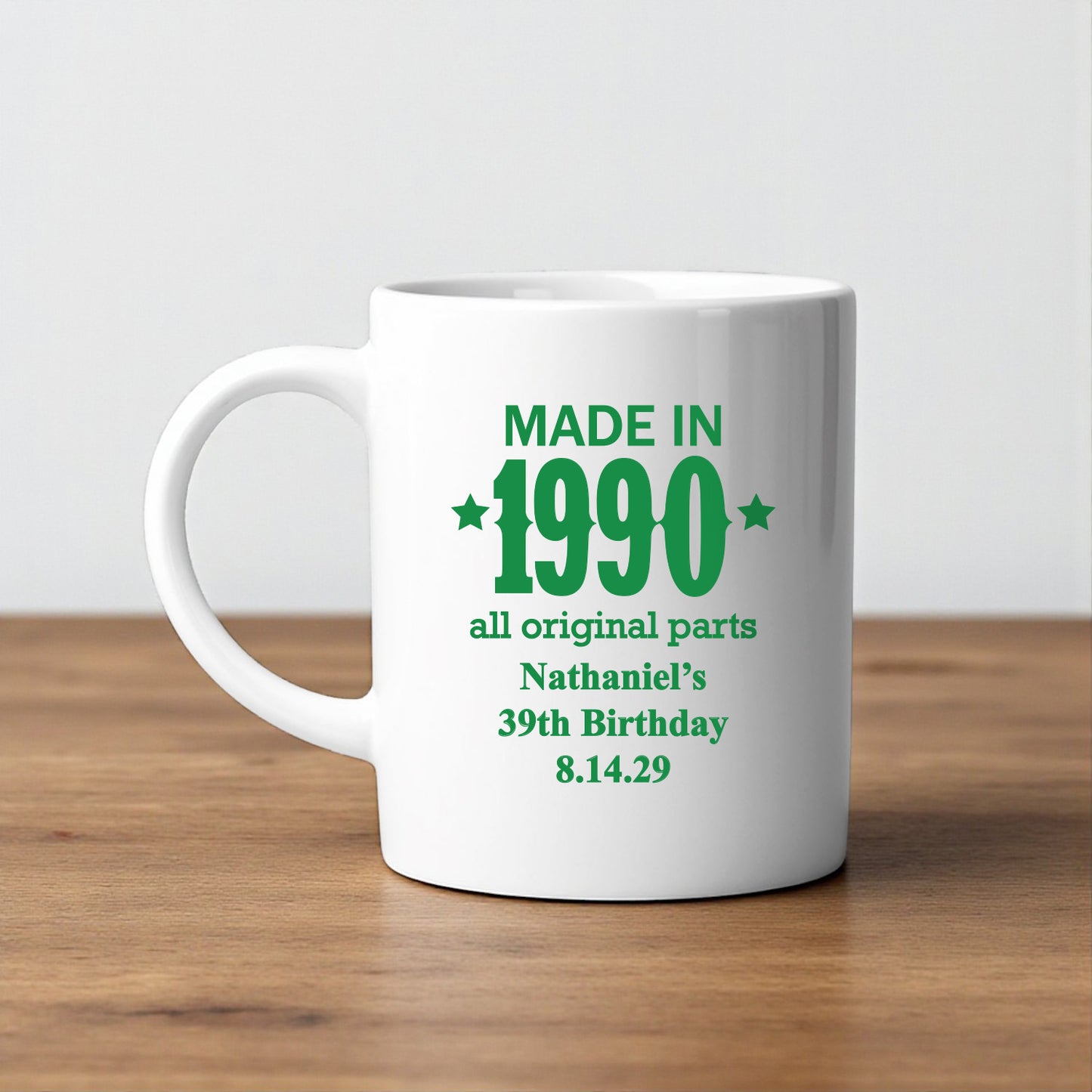 Made In Year All Original Parts Personalized White Ceramic Coffee Mug (Set of 12)