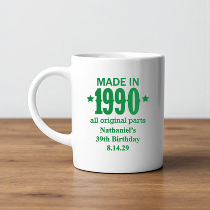 Made In Year All Original Parts Personalized White Ceramic Coffee Mug (Set of 12)