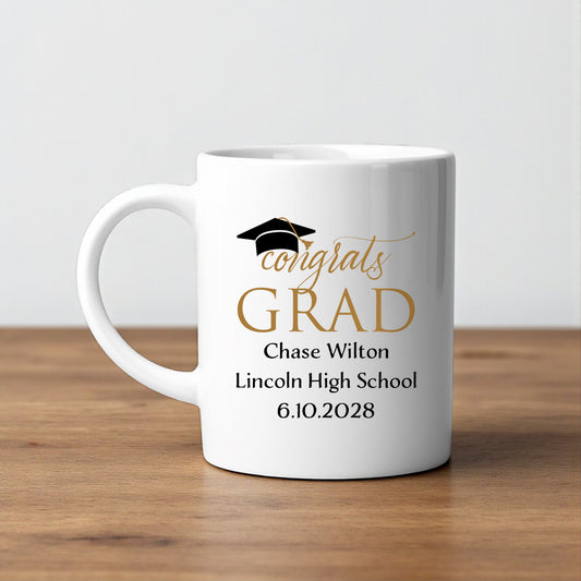 Congrats Grad Personalized White Ceramic Coffee Mug (Set of 12)