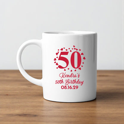 50th Birthday Personalized White Ceramic Coffee Mug (Set of 12)