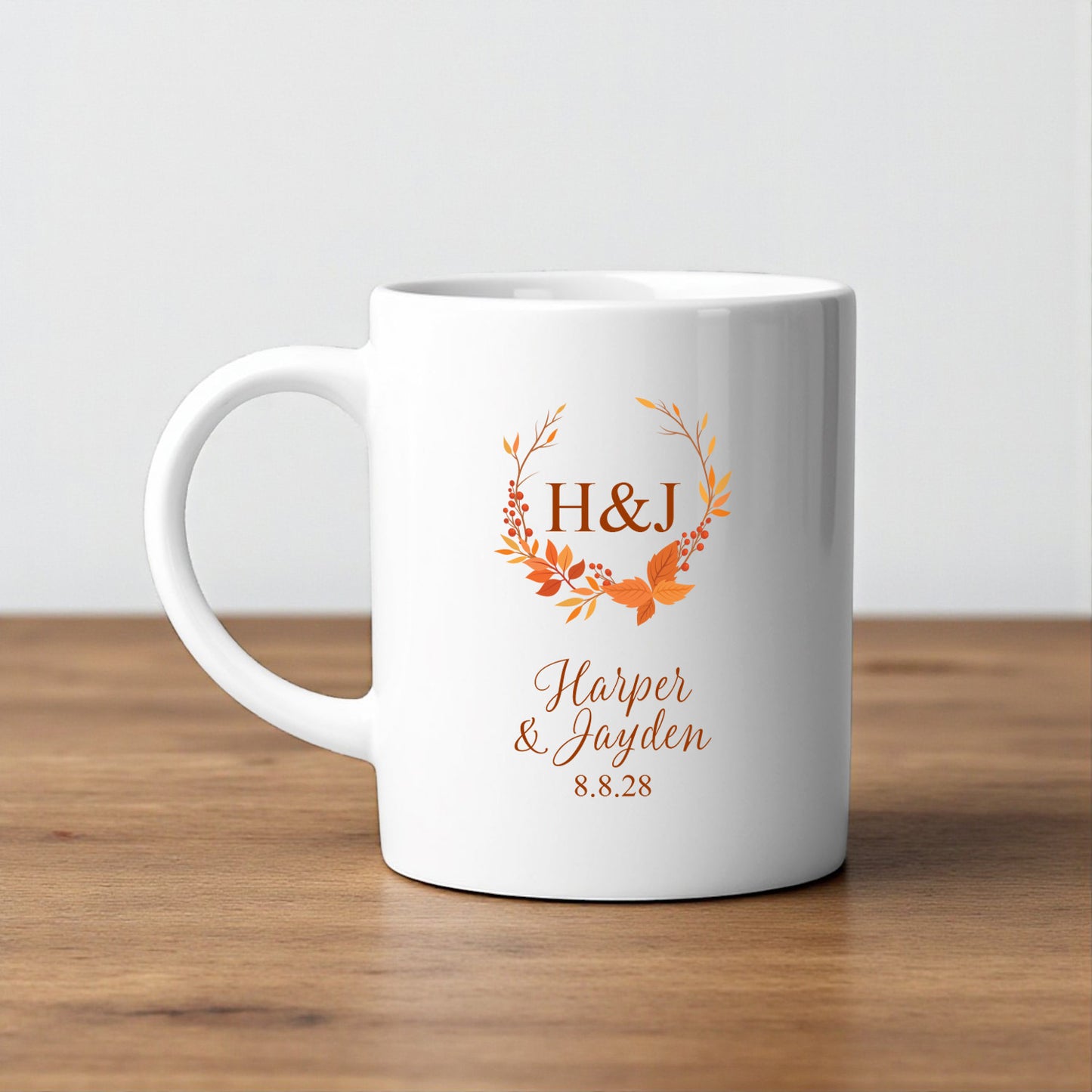 Fall Wreath Personalized White Ceramic Coffee Mug (Set of 12)
