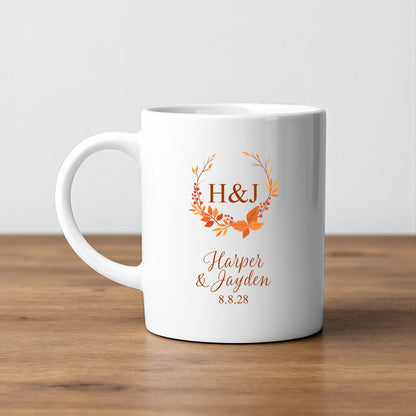 Fall Wreath Personalized White Ceramic Coffee Mug (Set of 12)
