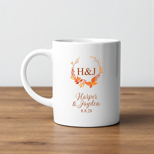 Fall Wreath Personalized White Ceramic Coffee Mug (Set of 12)