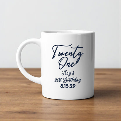 21st Birthday Personalized White Ceramic Coffee Mug (Set of 12)