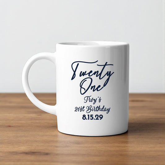 21st Birthday Personalized White Ceramic Coffee Mug (Set of 12)