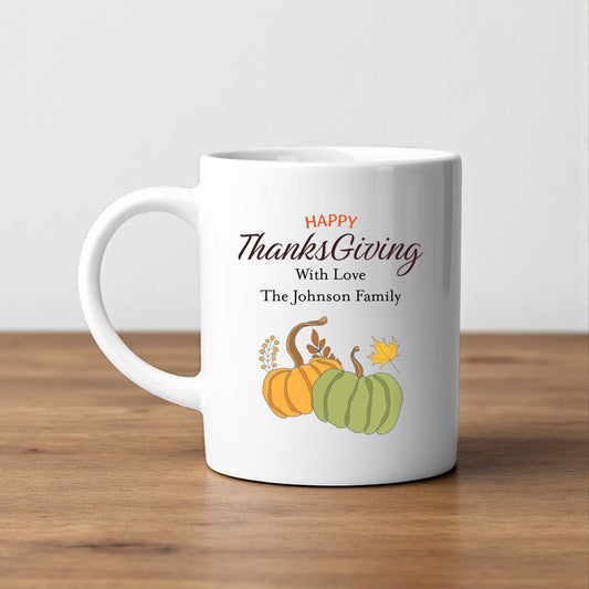 Happy Thanksgiving Personalized White Ceramic Coffee Mug (Set of 12)